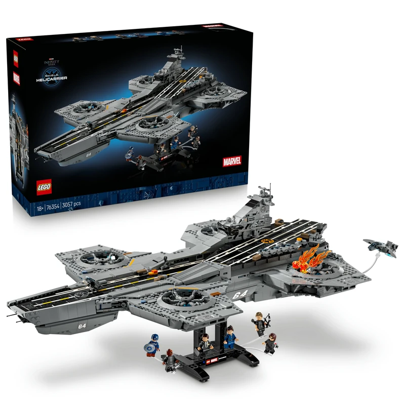 LEGO ǀ Marvel S.H.I.E.L.D. Helicarrier - Aircraft Carrier Model Kit for Adults - 6 Minifigures incl. Captain America & Nick Fury - DIY Shelf Decor - Avengers Gift for Fans - 76354
