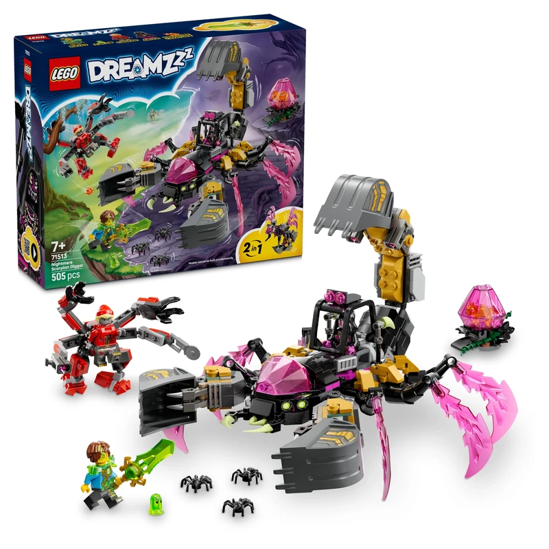 LEGO DREAMZzz 2in1 Nightmare Scorpion Digger Toy - Transforms into a Wasp Figure - incl. 3 Minifigures & a Collectible Orange Treasure Creature - Gift for 7+ Year Old Boys - 71513