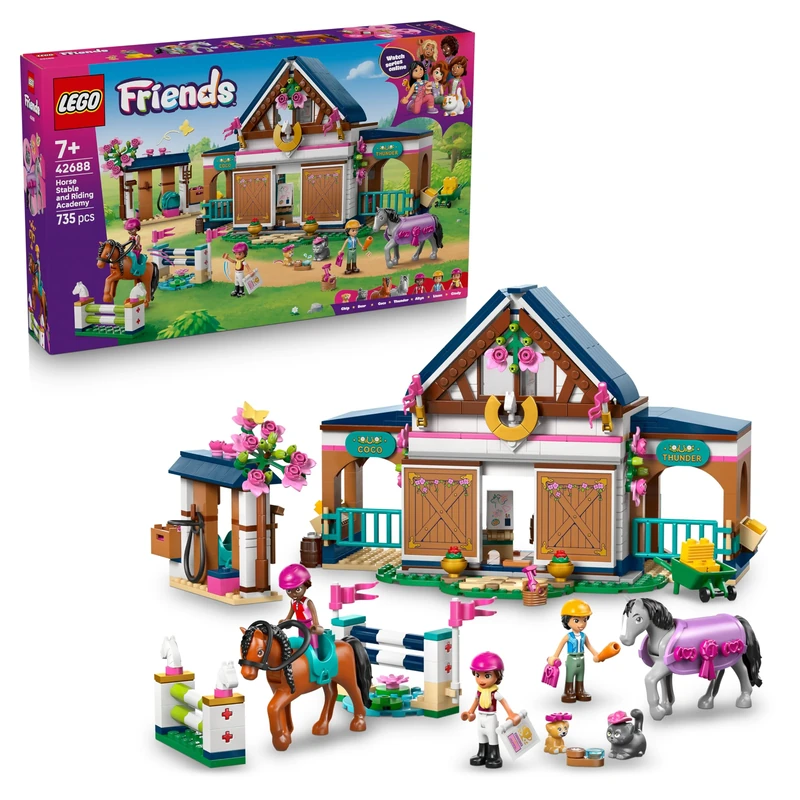 LEGO Friends Horse Stable and Riding Academy - Educational Toy Animal Playset w/ 3 Mini Dolls, 2 Horse Figures, a Puppy & Grooming Accessories - Birthday Gift for 7+ Year Old Girls - 42688
