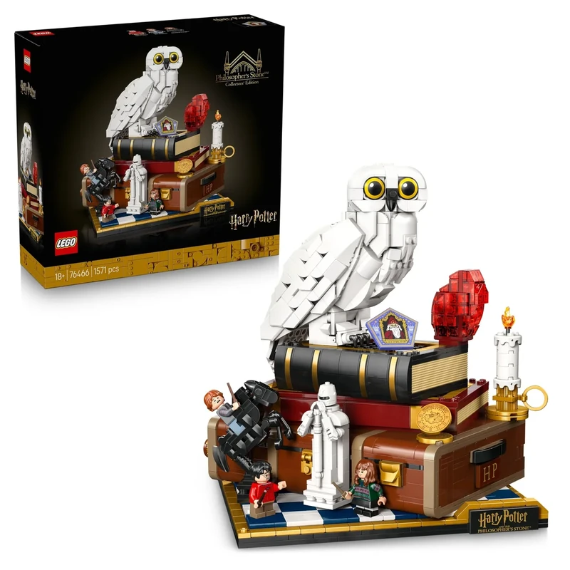 LEGO Harry Potter Philosopher's Stone – Collectors' Edition - Room Decor DIY Model w/Miniature Movie Scenes - Hedwig Owl Figure, 3 Minifigures - Gift Idea for Adult Fans - 76466