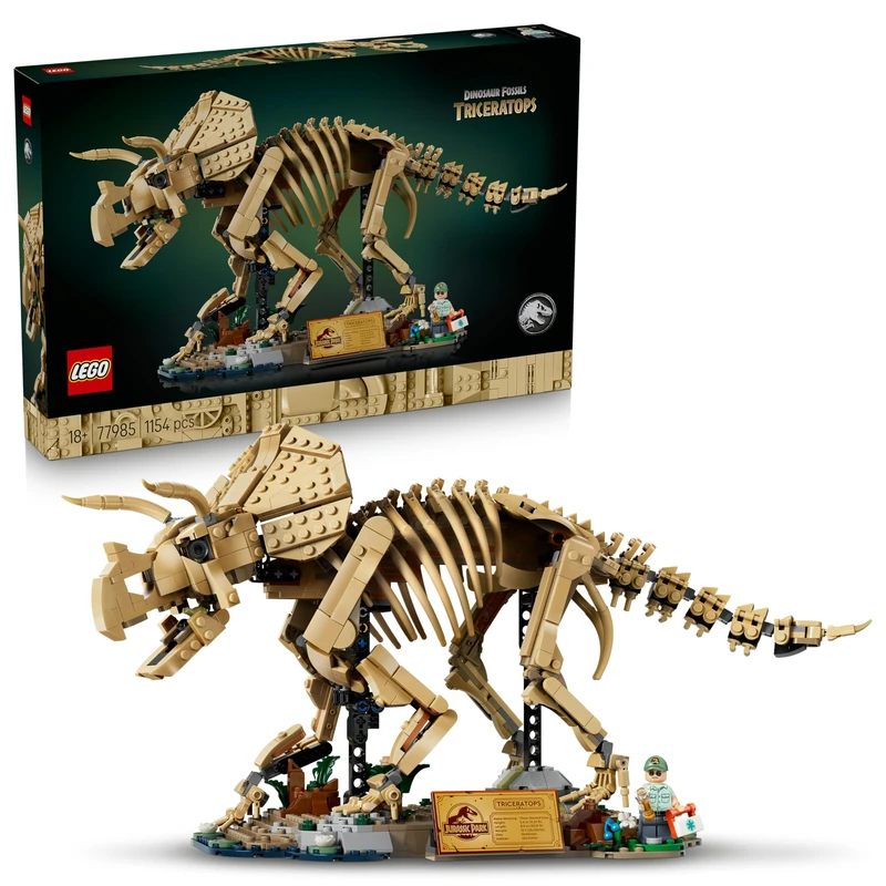 LEGO Jurassic World Dinosaur Fossils: Triceratops - Display Model Kit for Adults w/Dr. Gerry Harding Minifigure - DIY Shelf Decor - Gift for Jurassic Park Fans - 77985