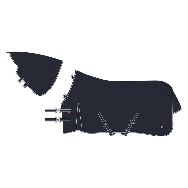Imperial Riding IRHBasic Outdoor Blanket 200 g, Removable Neck Piece, Medium-Weight Outdoor Blanket, Weatherproof Material, Kick Pleat, 600D Polyester, Cross Surcingles, Tail & Leg Cords, Navy, 145