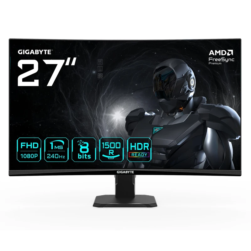 GIGABYTE GS27FC2 Curved Gaming Monitor 27 inch FHD - 1920 x 1080, 240Hz, 1ms, 350CD/m², HDR Ready, HDMI 2.0, Displayport 1.4