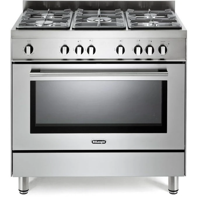 90cm Modern Gas Range Cooker DSR 916-GS, Stainless Steel Finish, 5 Burner Hob, Large Oven Capacity, Electric Grill, Cast Iron Supports, A Rated Energy Efficiency