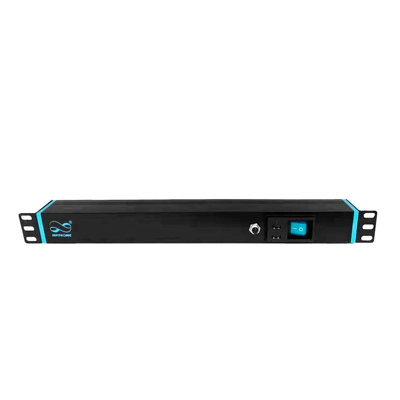 Infitronic - INSV1011 – 19 Inch PDU 1U 6-Way Power Strip Power Distributor with Surge Protection + 6X Power Twist True1+ 2x USB Charging