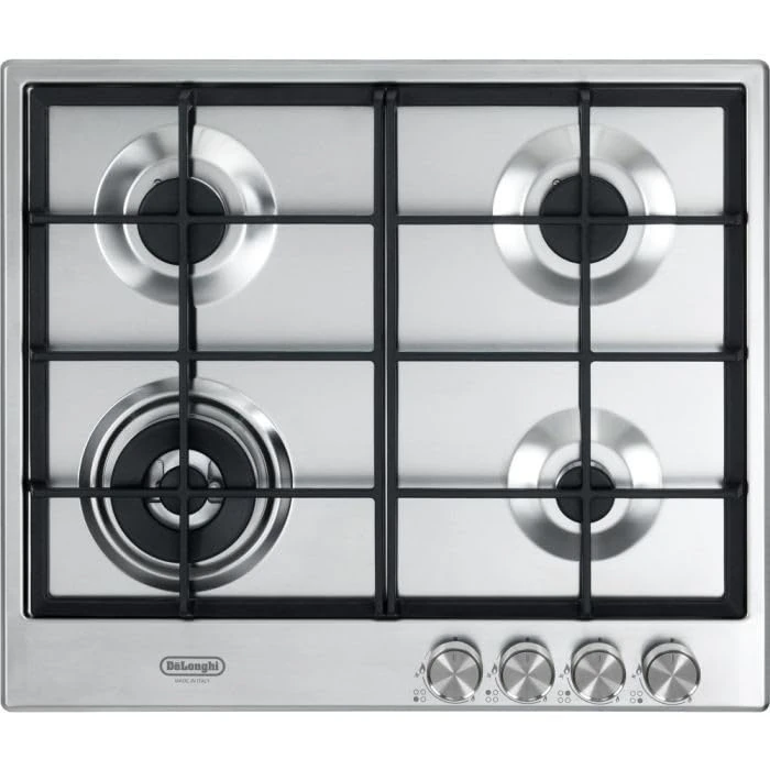 DNSL 460X Integrated 4 Burner Gas Hob, Stainless Steel, Built-In Kitchen Hob, Rotary Controls, Flame Failure Safety Device, Cast Iron Pan Supports, Energy Rated