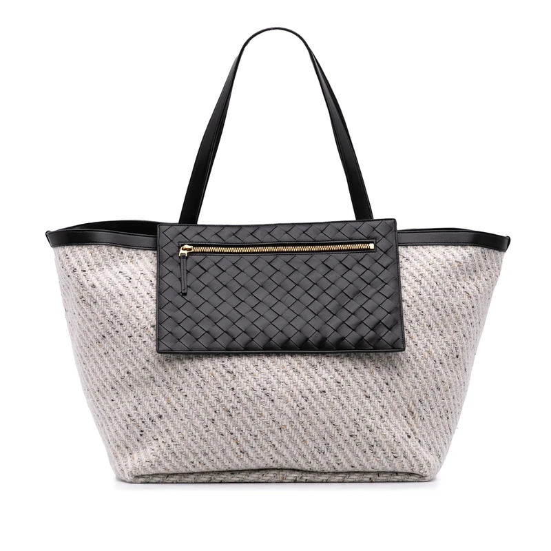 Bottega Veneta Pre-Loved Large Wool and Calfskin Flip Flap Tote