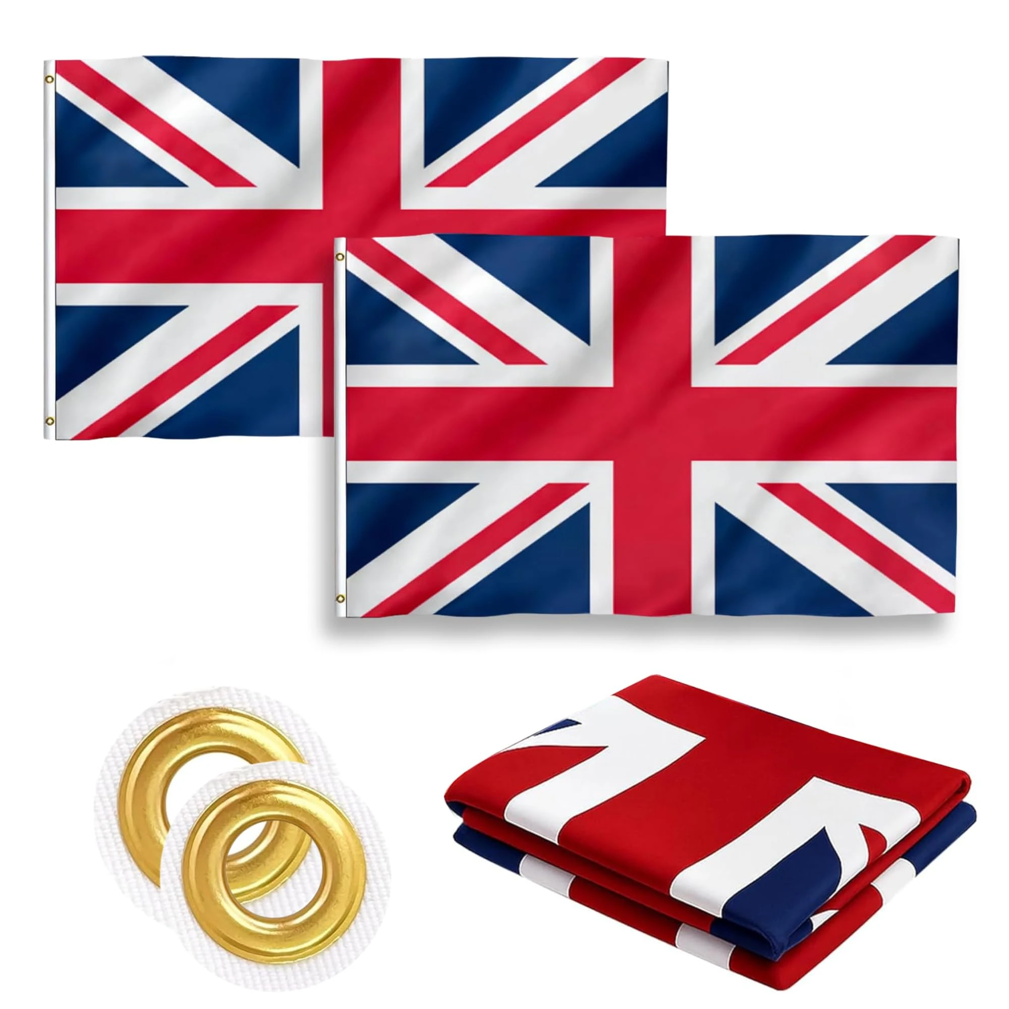 Union Jack Flag 2PC 5ft x 3ft | Large Premium GB Britain Flag with Brass Metal Eyelets & Premium Polyester | Outdoor, Balcony Display & UK Patriotic Celebrations