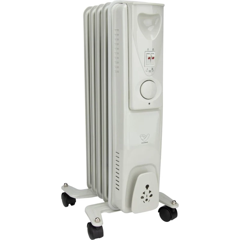 VOLTMAN, 2000 W Mobile Oil Radiator, Adjustable Thermostat, 3 to 5 Heating Levels, Integrated Wheels, Quiet, Ideal for Living Rooms, White - Image 1
