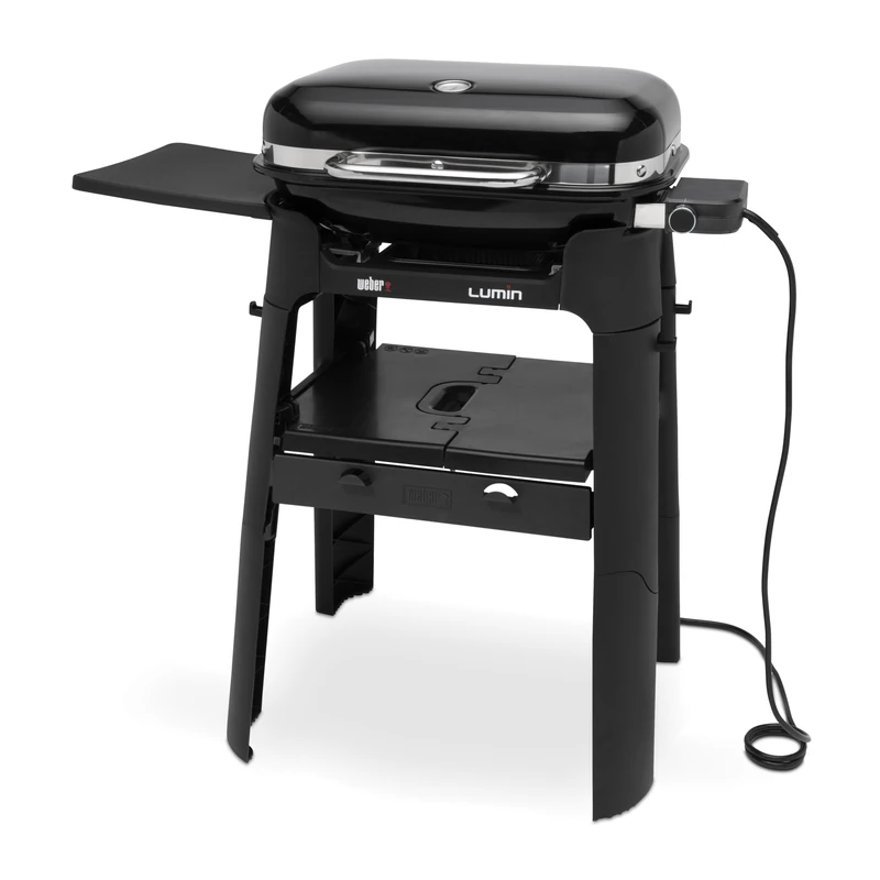 Weber Lumin Electric Grill with Stand/Sear, Smoke, Steam, Cook and Keep Warm, Up to 315°C, Porcelain-Enamelled Cast Iron Grates, 33 x 49 cm Cooking Area, Black (92010874)