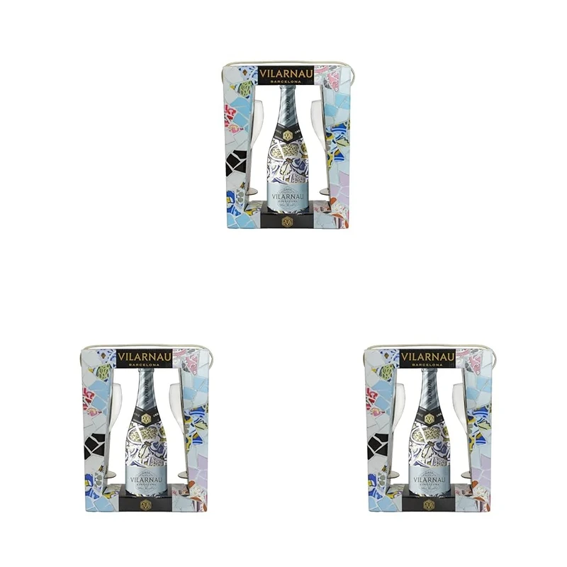 Vilarnau Brut Reserva Organic Cava 75cl Gift Pack & 2 flutes (Pack of 3)
