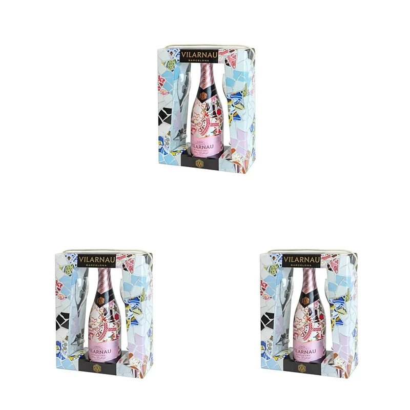 Vilarnau Brut Rose Reserva Organic Cava 75cl Gift Pack & 2 flutes (Pack of 3)