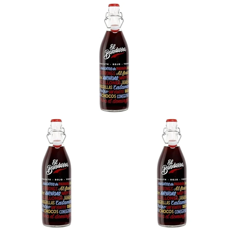 El Bandarra Rojo - Red Vermouth from Barcelona - Made of Macabeu Grapes, Bittersweet Aperitivo,Serve with Ice or as Part of a Cocktail, 1 Litre Bottle, 15% ABV (Pack of 3)