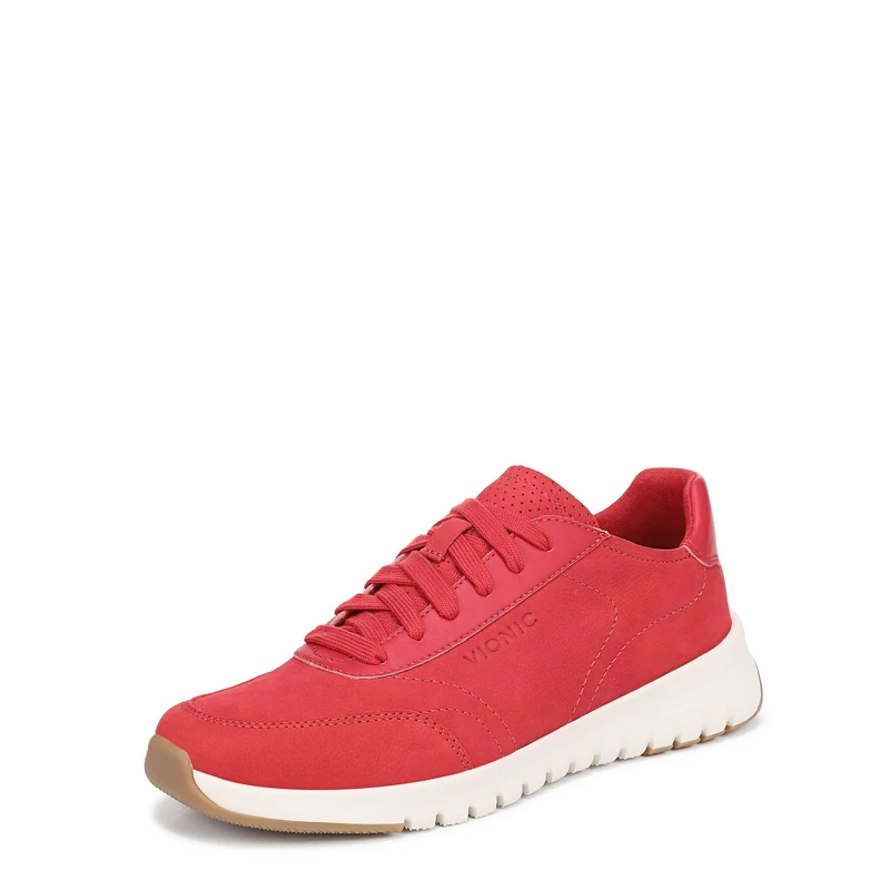 Vionic Women's Uptown Sneaker Lace-Up Trainers, Red Suede Leather, Medium Fit, UK 4