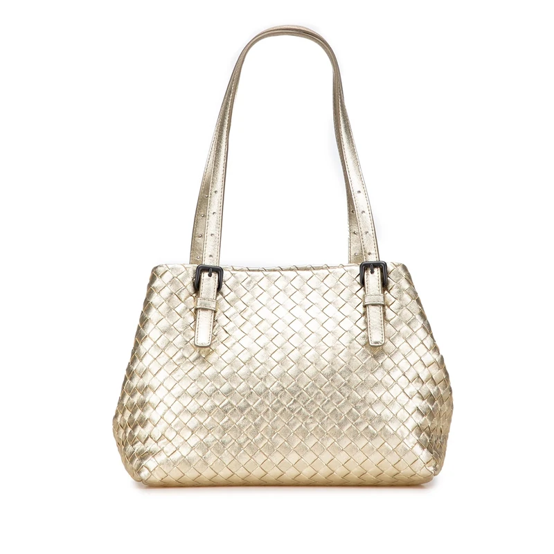 Bottega Veneta Pre-Loved Small Metallic Nappa Intrecciato Cesta Tote