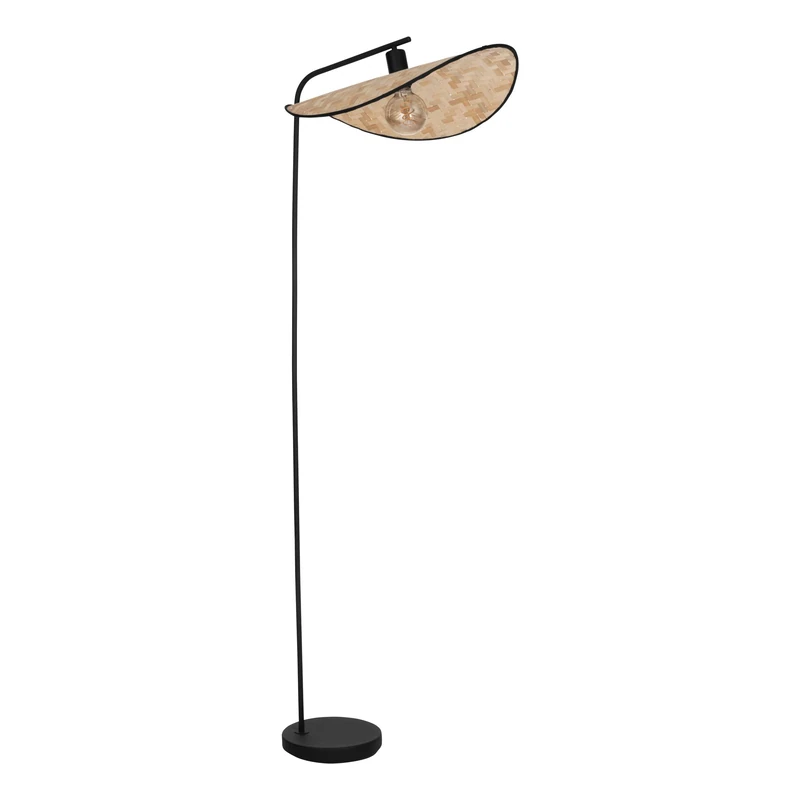 Eglo Floor Lamp Marywell, Boho Standing Light, Living Room Light with Bamboo Lampshade, Metal in Black and Brown Wood, Foot Switch, E27 Socket