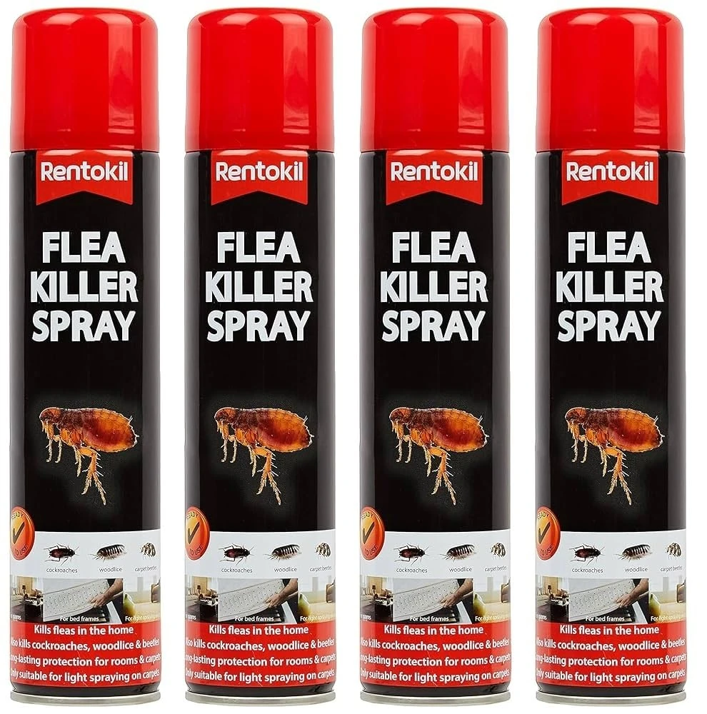 Bazaarist Rentokil Flea Killer Spray 300ml – Ready-to-Use Aerosol Surface Insecticide for Long-Lasting Control of Fleas on Hard Surfaces and Carpets (4PCS)