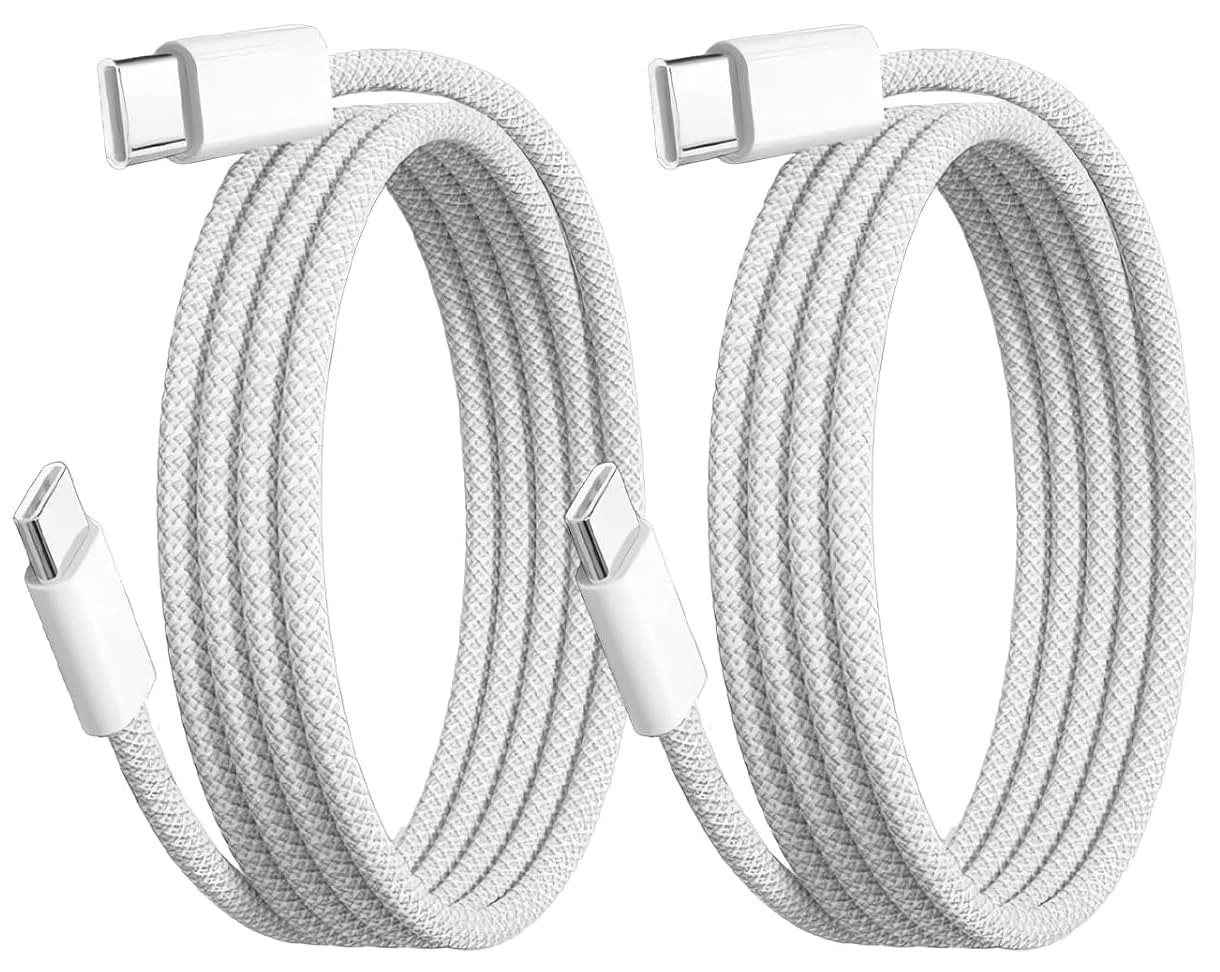 USB C to USB C Charger Cable 2M 60W, 2 Pack, Nylon Braided Type C Fast Charging Compatible with iPhone 17 16 15, iPad Air 4, iPad Pro 2020, MacBook Pro, Samsung Galaxy S21, Google Pixel