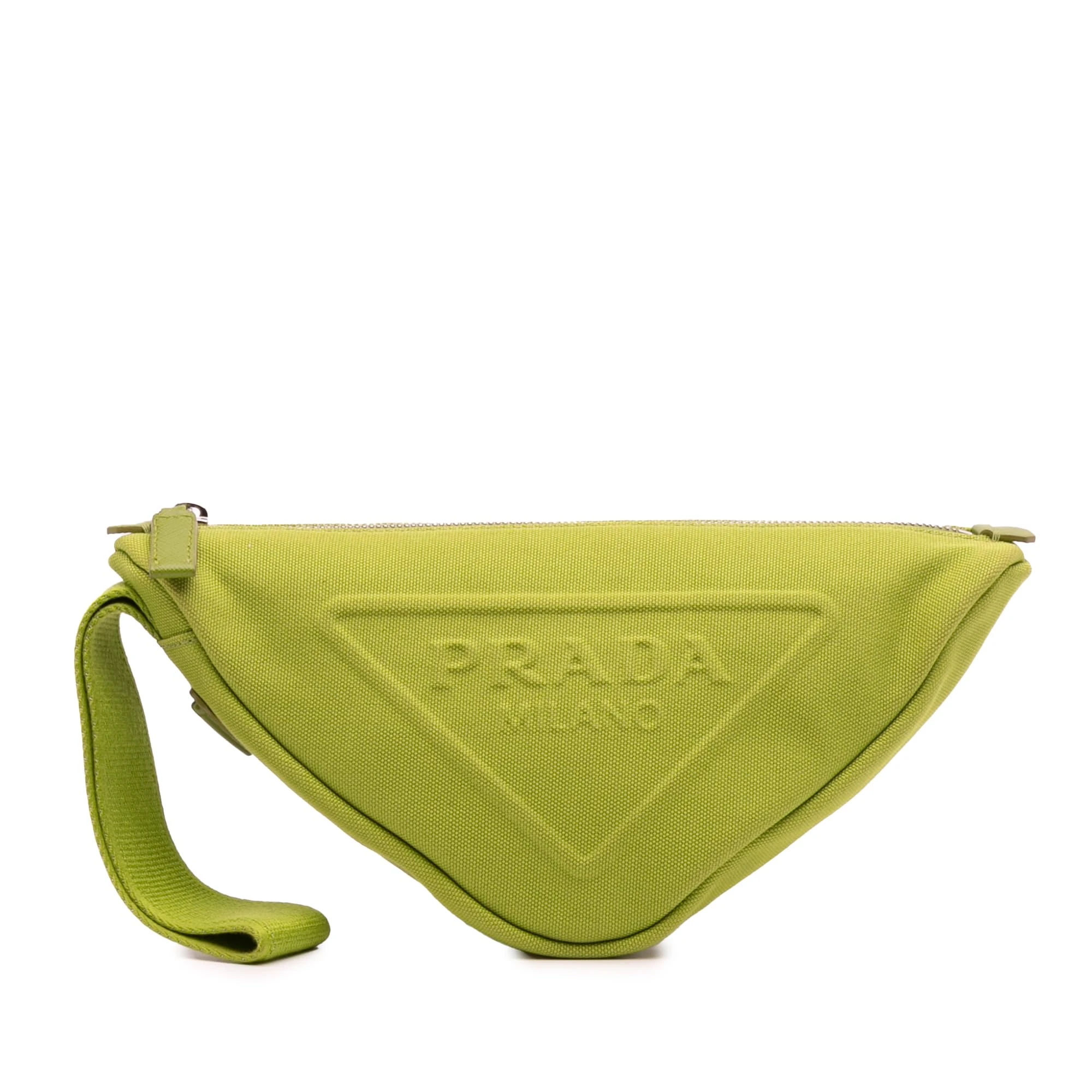 Prada Pre-Loved Canvas Canapa Triangle Logo Wristlet Clutch