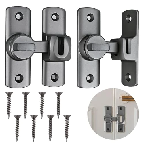 2 Pcs Gray Door Latch Made of Aluminum Alloy, Snap Latch Lock for Bathroom, Bedroom, Sliding Door, Window