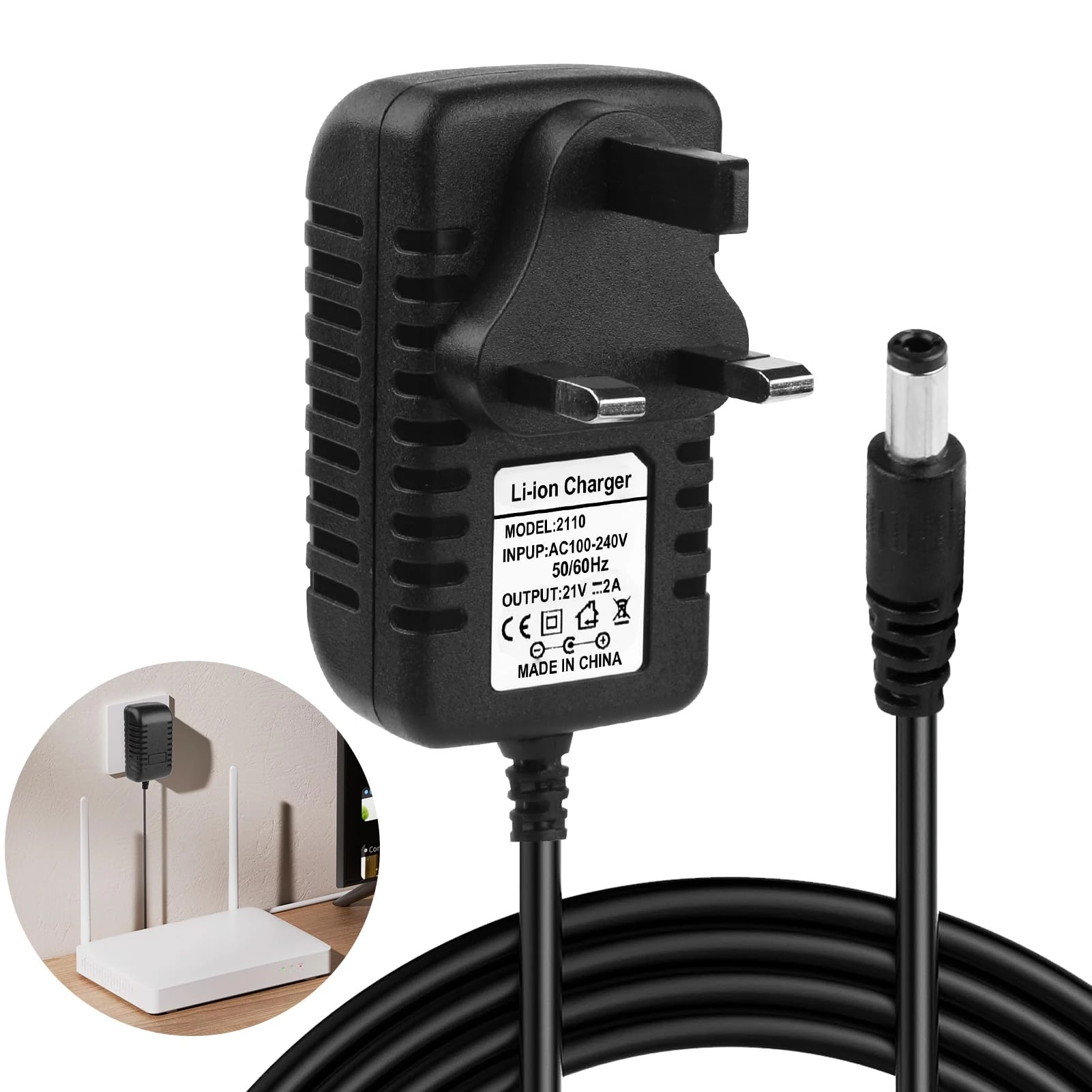 21V 2A Power Supply Adapter, 100-240V 50/60Hz AC to DC Wall Mount Charger with 5.5mmx2.5mm Plug for Pumps LED Strip Lights Wireless Router Speakers CCTV Monitor Submersible