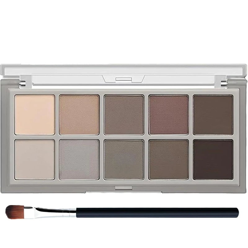 Smoky Matte Eyeshadow Palette, Cream Grey Eyeshadow, Matte Grey Black, Highly Pigmented, Blendable & Long Lasting, Travel Size Makeup, Includes Brushes, 10 Colors