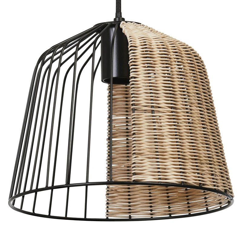 OSRAM Decor Cage Bell Pendant Pendant Light, E27, Non-dimmable, IP20, Rattan/Metal, 260mm, Black/Brown