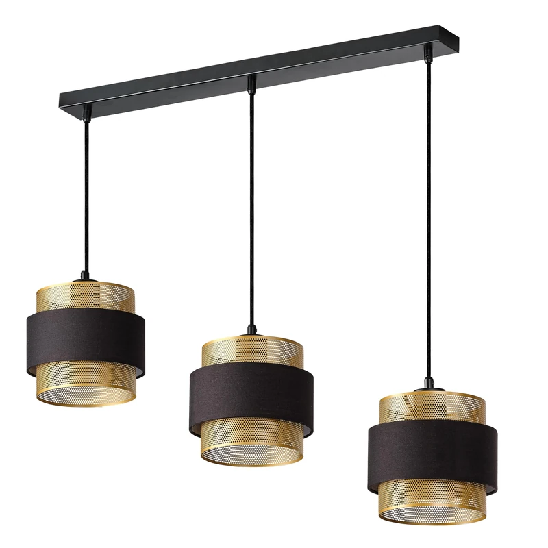 OSRAM Decor Hornet Linear 3xE27 Pendant Light Black Gold, Hanging lamp, Metal, Textile for Warm Atmosphere