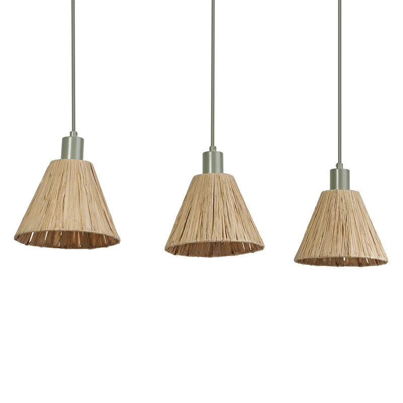 OSRAM Green 3-Flame Decor Raffia Linear Bast and Metal Pendant luminaire, E27, 845 mm Long, lampshade Made of Recycled Material, Sustainable Thanks to Replaceable Light Source, Simple Installation - Image 1