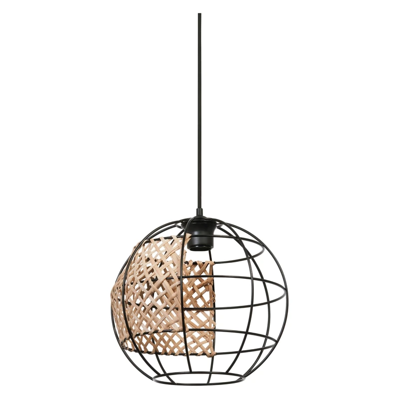 OSRAM Decor Cage Globe Pendant Pendant Light, E27, Non-dimmable, IP20, Rattan/Metal, 300mm, Black/Brown