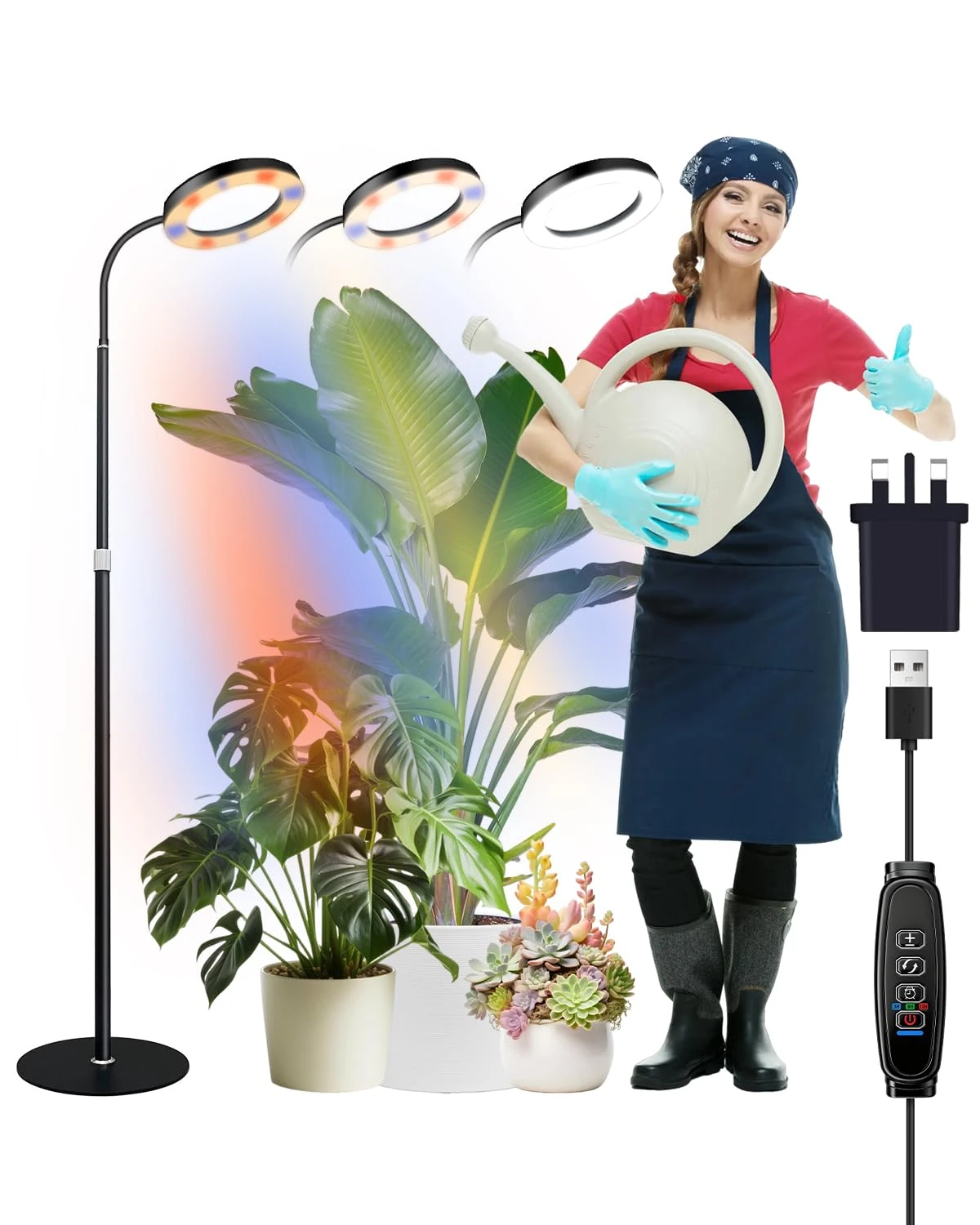 LED Grow Lights for Indoor Plants, Full Spectrum 88 LEDs Floor Plant Light with Stand, Grow Lamp with 3/9/12H Timer, 10 Dimmable Levels,360° Gooseneck,23''~67'' Adjustable Height for Small/Large Plant