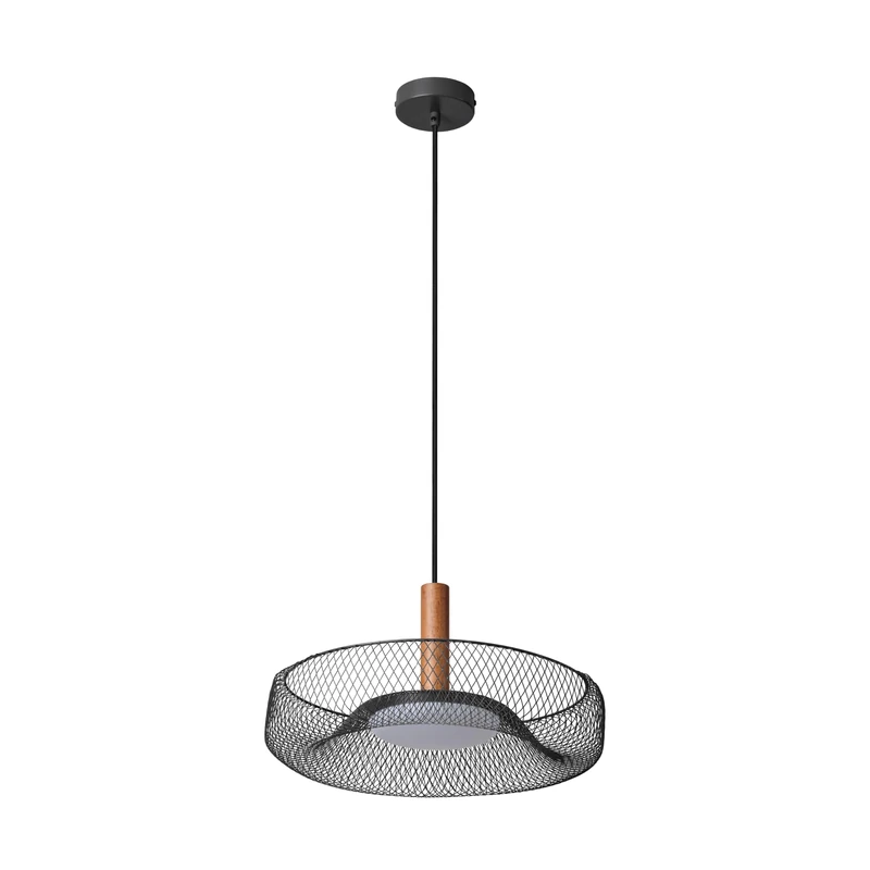 OSRAM Decor Mesh LED Pendant Light, Black Metal Wood, 400mm, 18.5W, 1160lm, 3000K Warm White, Ra >80