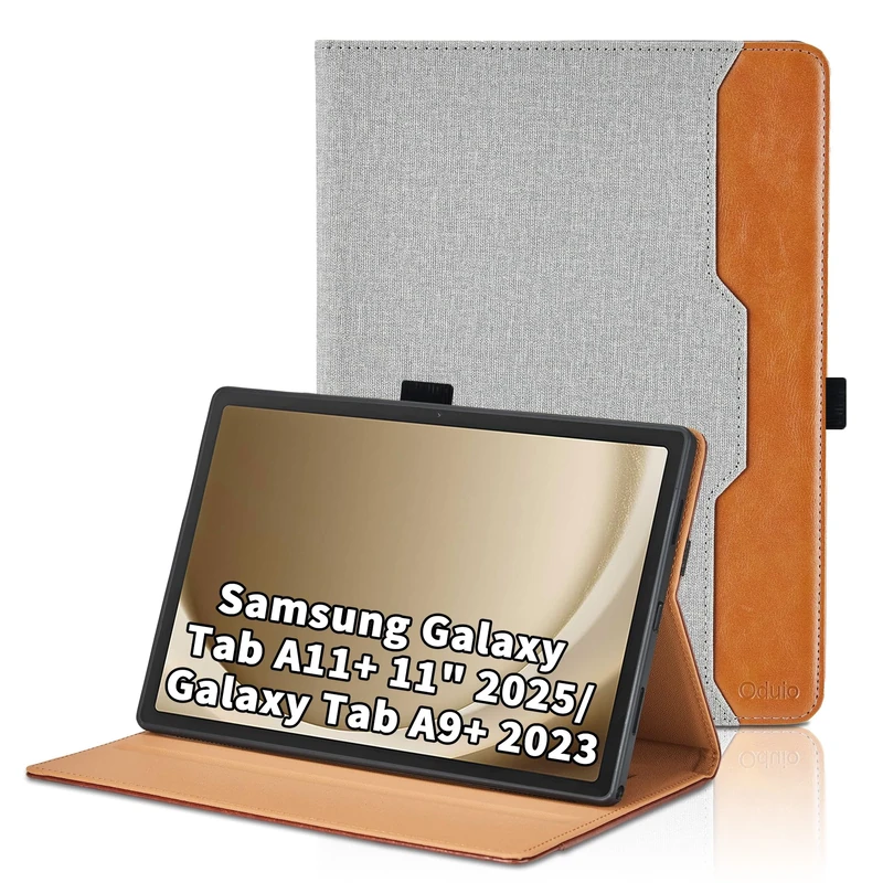 Case for Samsung Galaxy Tab A11+ A11 Plus 2025 11 inch/Galaxy A9+ A9 Plus 11 inch (SM-X230/SM-X236B/SM-X210) 2023 PU Leather Cover with Pocket & Pencil Holder, Multi-Angle Viewing Stand Cover -Grey
