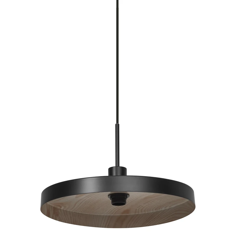 OSRAM Decor Plate Decorative Hanging lamp with Plate-Shaped lampshade, 400mm, with E27 Socket, IP20, Metal, Black/Wooden Look