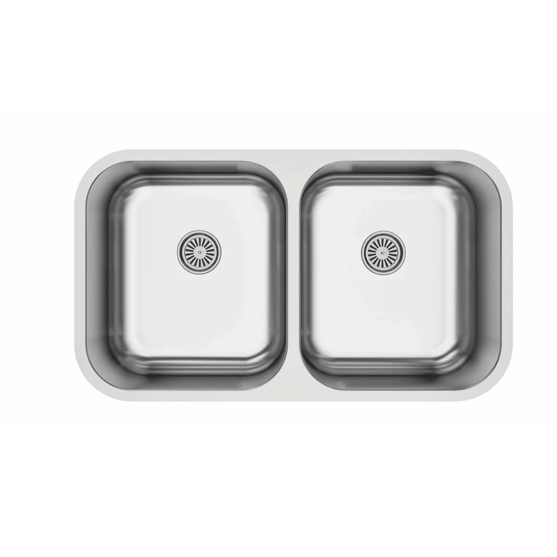 Cata Kitchen Sink Under Counter 2 Basins CB-2 /B Square 79 x 46 cm Depth 20 cm Absorbent Bottom Stainless Steel Accessories Included Grey