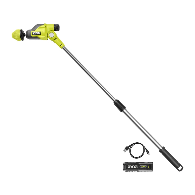 RYOBI - Motorised telescopic brush 4V - 275-400 rpm - pole 0.8 m to 1.2 m - rotating head 90° to 180° - IPX7 battery protection - Comes with 1 brush diam. 89 mm and 1 brush diam. 64 mm - Image 1