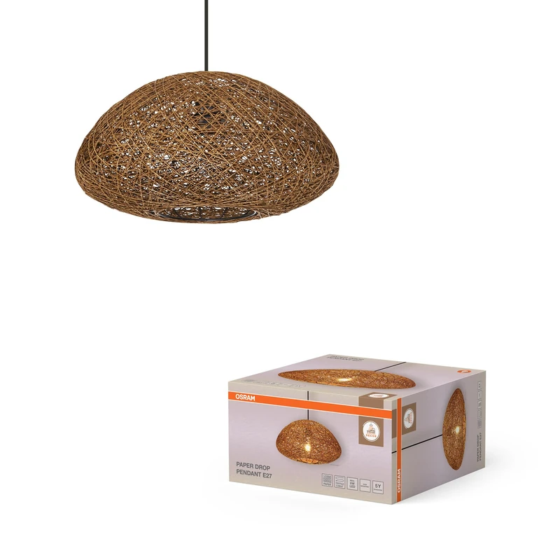 OSRAM Decor Paper Drop Decorative Pendant, 395 mm, with E27 Socket, Paper/Steel, IP20, Beige - Image 1
