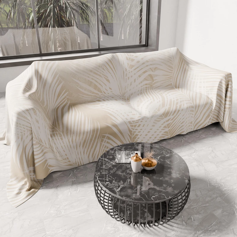 PETTI Artigiani Italiani - Microfibre Sofa Cover 360 x 270 cm, Taupe Leaf Pattern, Multipurpose for Sofas, Bedspreads and Table Covers | Washable Protective Cover - Image 1