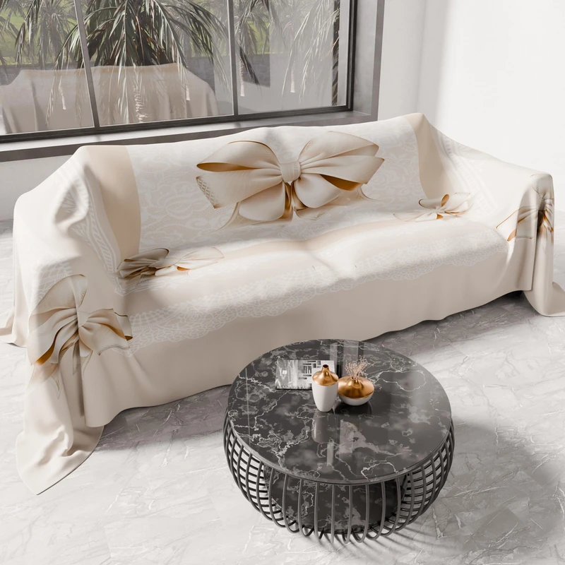 PETTI Artigiani Italiani - Microfibre Sofa Cover 400 x 270 cm, Beige Bow Pattern | Multipurpose for Sofas, Bedspreads and Table Covers | Washable Protective Cover - Image 1