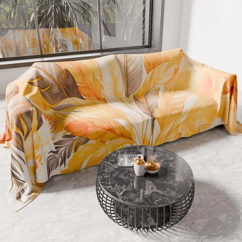 PETTI Artigiani Italia - Microfiber Sofa Cover, 360x270 cm, Yellow Palm Tree Pattern | Multipurpose for Sofas, Bedspreads, and Table Covers | Washable Protective Cover