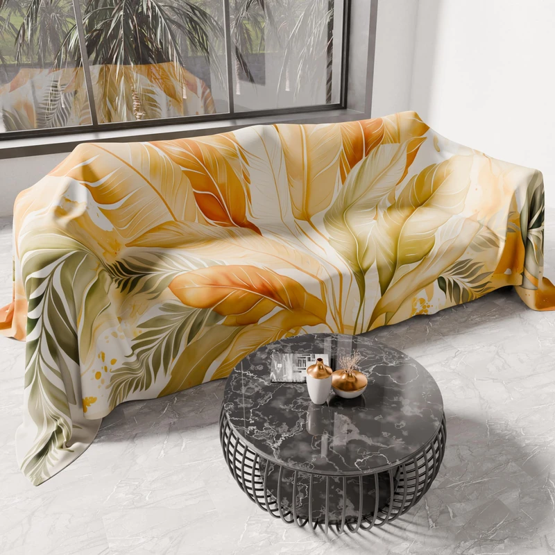 PETTI Artigiani Italia - Microfiber Sofa Cover, 300x270 cm, Olive Palm Pattern | Multipurpose for Sofas, Bedspreads, and Table Covers | Washable Protective Cover
