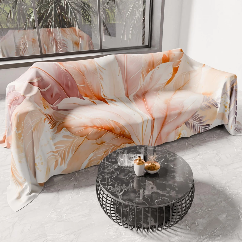 PETTI Artigiani Italia - Microfiber Sofa Cover, 300x270 cm, Powder Palm Pattern | Multipurpose for Sofas, Bedspreads, and Table Covers | Washable Protective Cover
