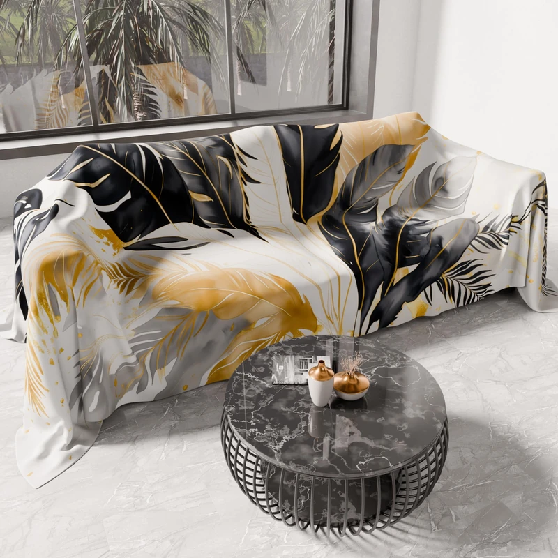 PETTI Artigiani Italia - Microfiber Sofa Cover, 400x270 cm, Black Palm Tree Pattern | Multipurpose for Sofas, Bedspreads, and Table Covers | Washable Protective Cover