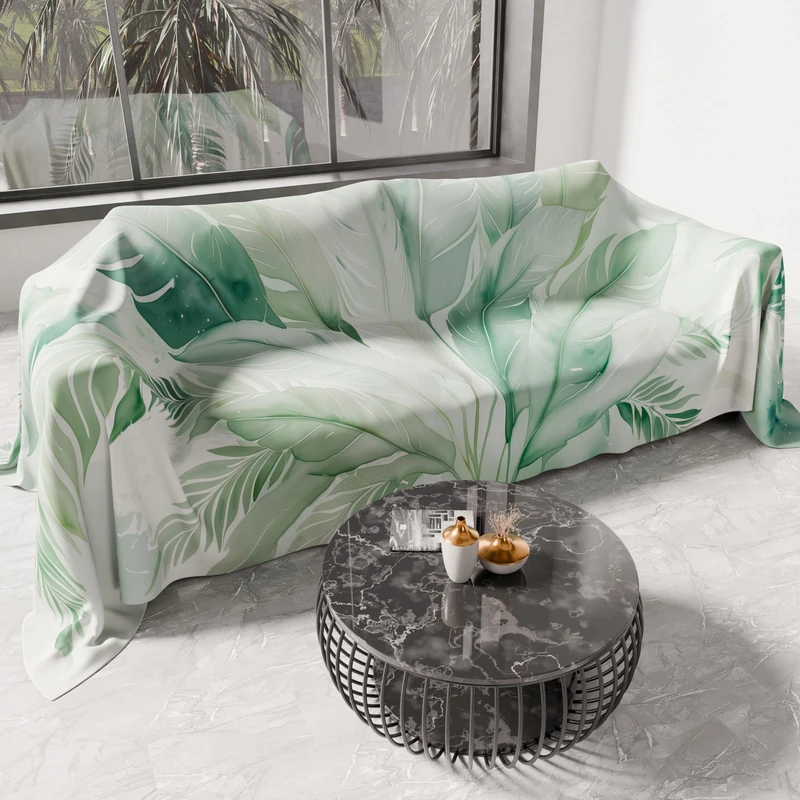 PETTI Artigiani Italia - Microfiber Sofa Cover, 400x270 cm, Palm and Sage Pattern | Multipurpose for Sofas, Bedspreads, and Table Covers | Washable Protective Cover