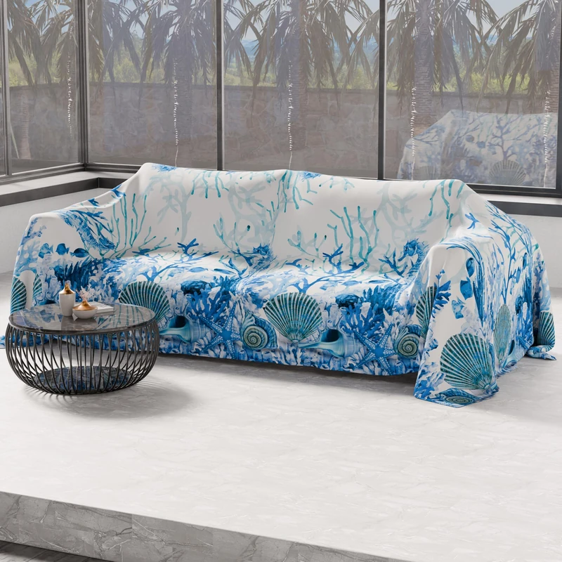 PETTI Artigiani Italiani - Microfibre Sofa Cover 360 x 270 cm, Coral Blue Pattern | Multipurpose for Sofas, Bedspreads and Table Covers | Washable Protective Cover - Image 1