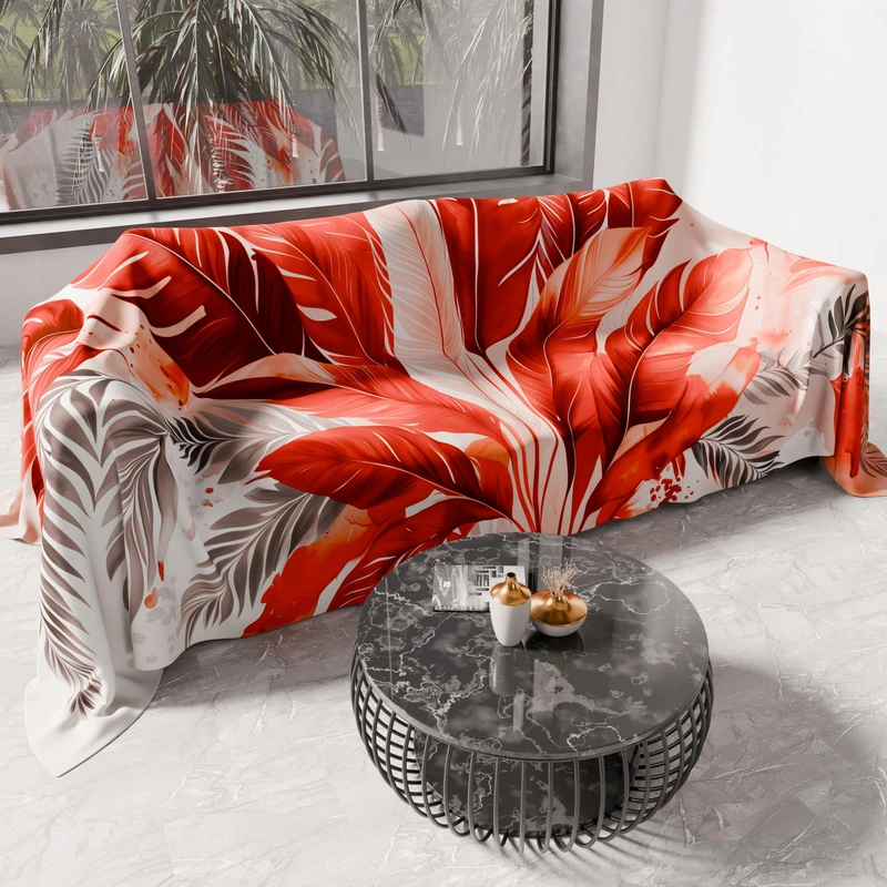 PETTI Artigiani Italia - Microfiber Sofa Cover, 500x270 cm, Red Palm Tree Pattern | Multipurpose for Sofas, Bedspreads, and Table Covers | Washable Protective Cover