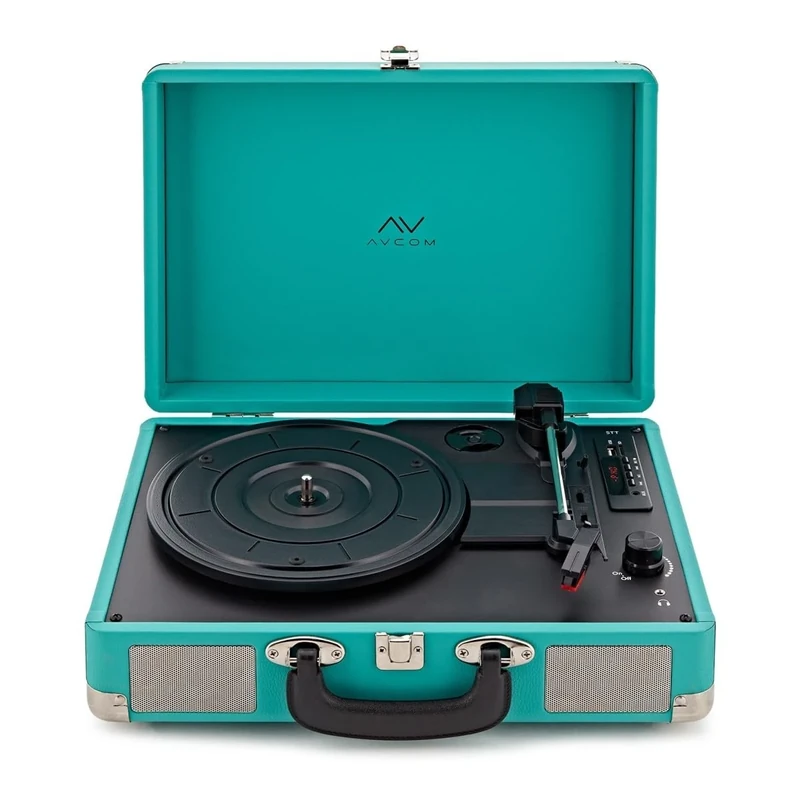 AVCOM Portable Record Player with Bluetooth Suitcase Turntable 3-Speed with Built-in Stereo Speakers, Green