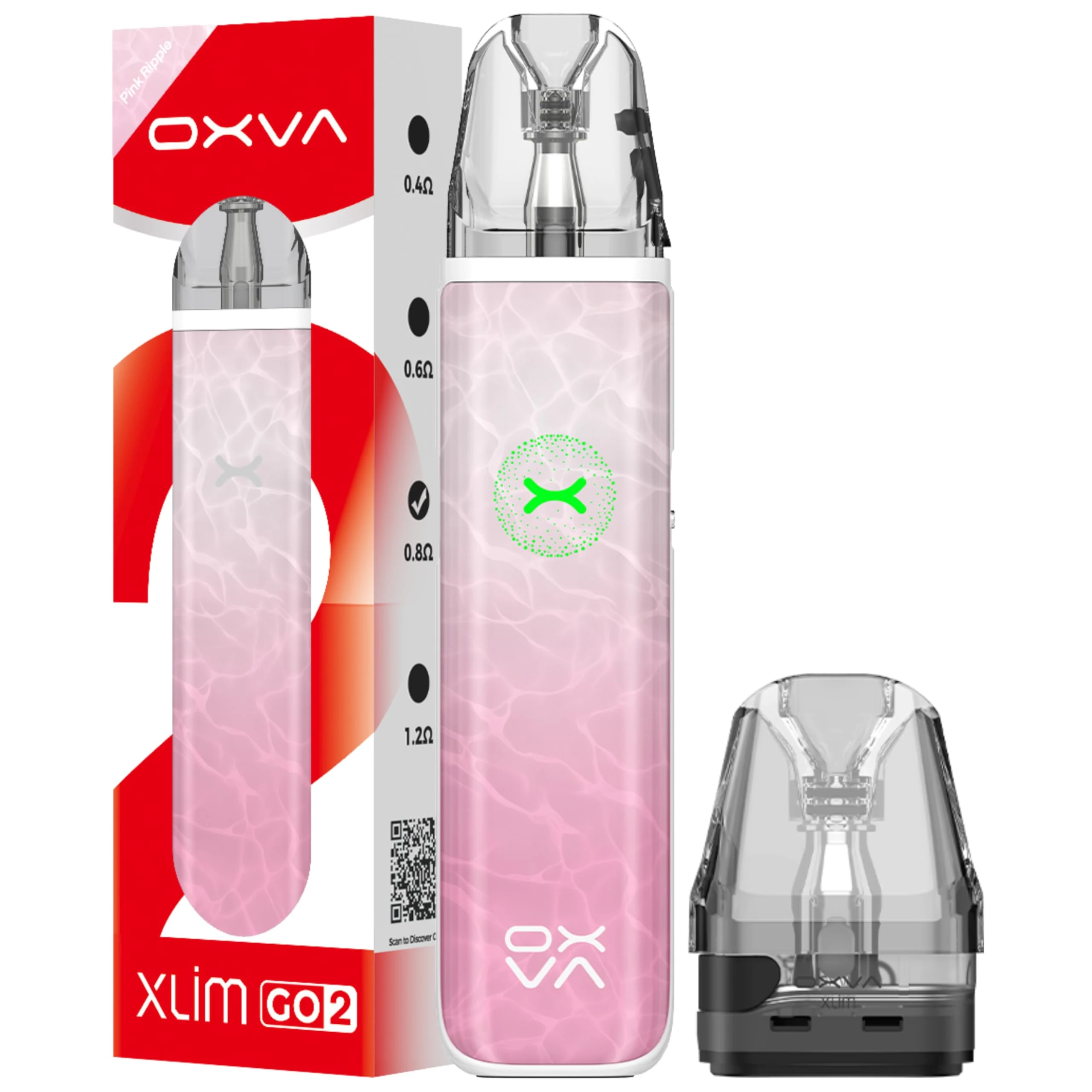 Oxva Xlim Go 2 Vape Pod Kit 1500 mAh & 2A Fast 30 Minute Charging, Unitech 2.0, 5-Day Use, 8 Colours, Built In Battery Pods, Refillable, No Nicotine (PINK RIPPLE)