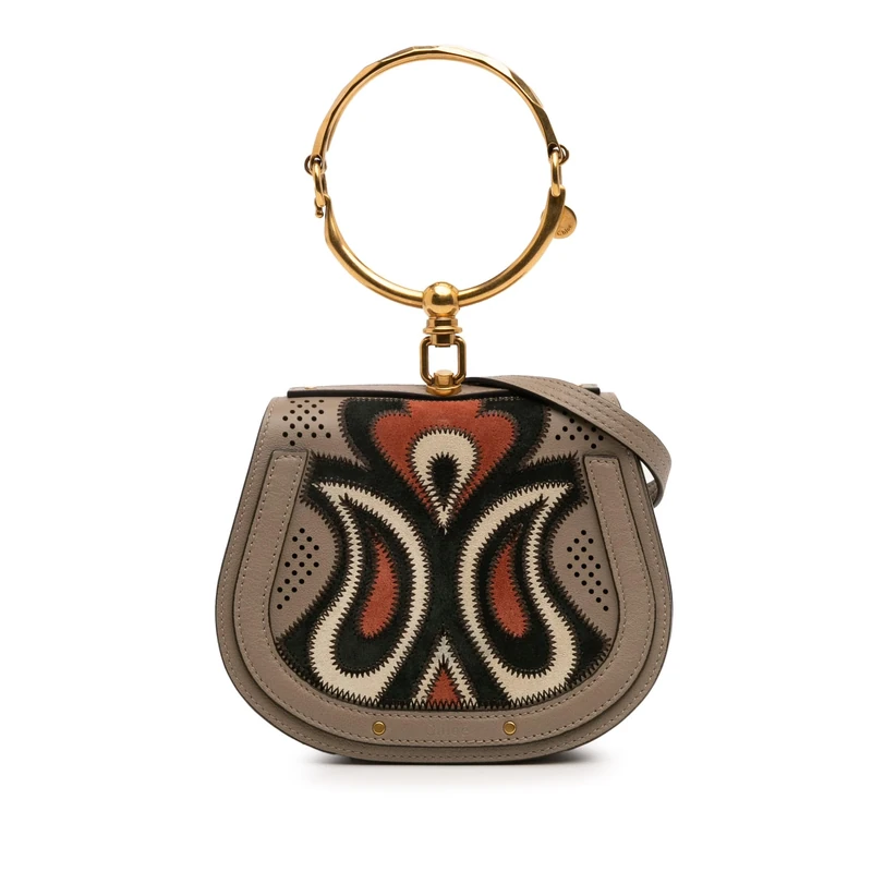 Chloé Pre-Loved Small Leather and Suede Nile Bracelet Patchwork Satchel