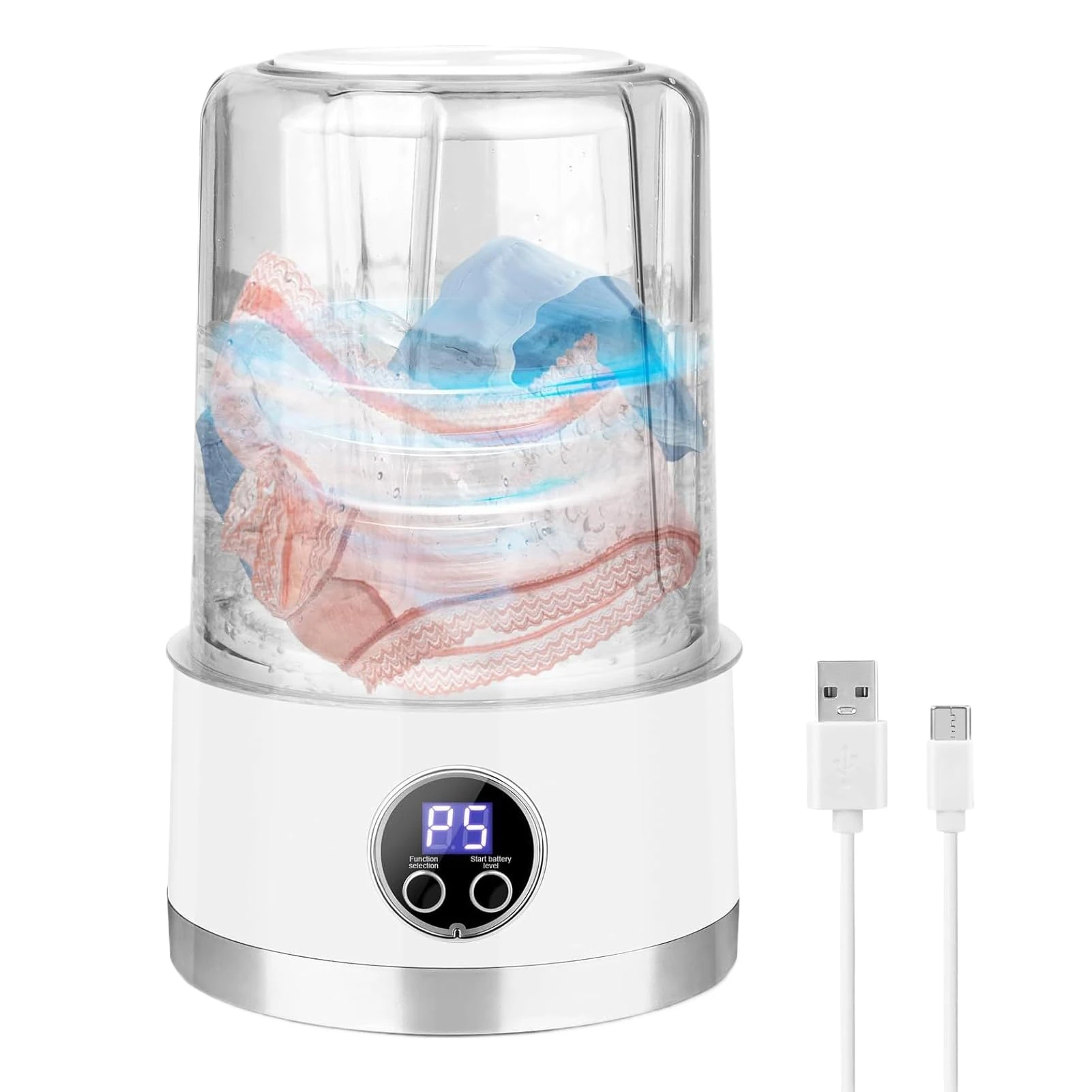 Mini Washing Machine | Portable Small Washing Machine for Bras - 1L Deep Cleaning Double Modes Rechargeable Appliance for Baby Clothes Socks Underpants T-Shirts Swimsuits